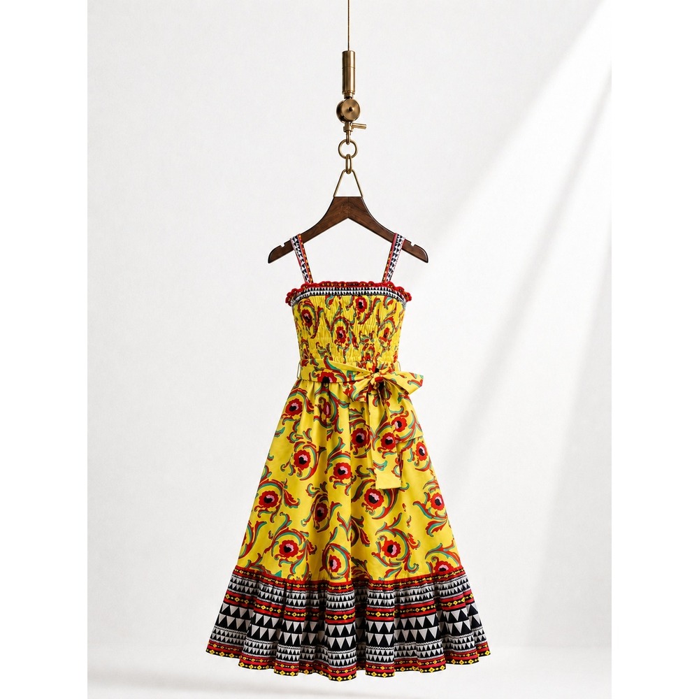 La‎ DoubleJ Cartwheel Giallo Smock Midi Dress XS Pockets Italy Goop Gwyneth Boho